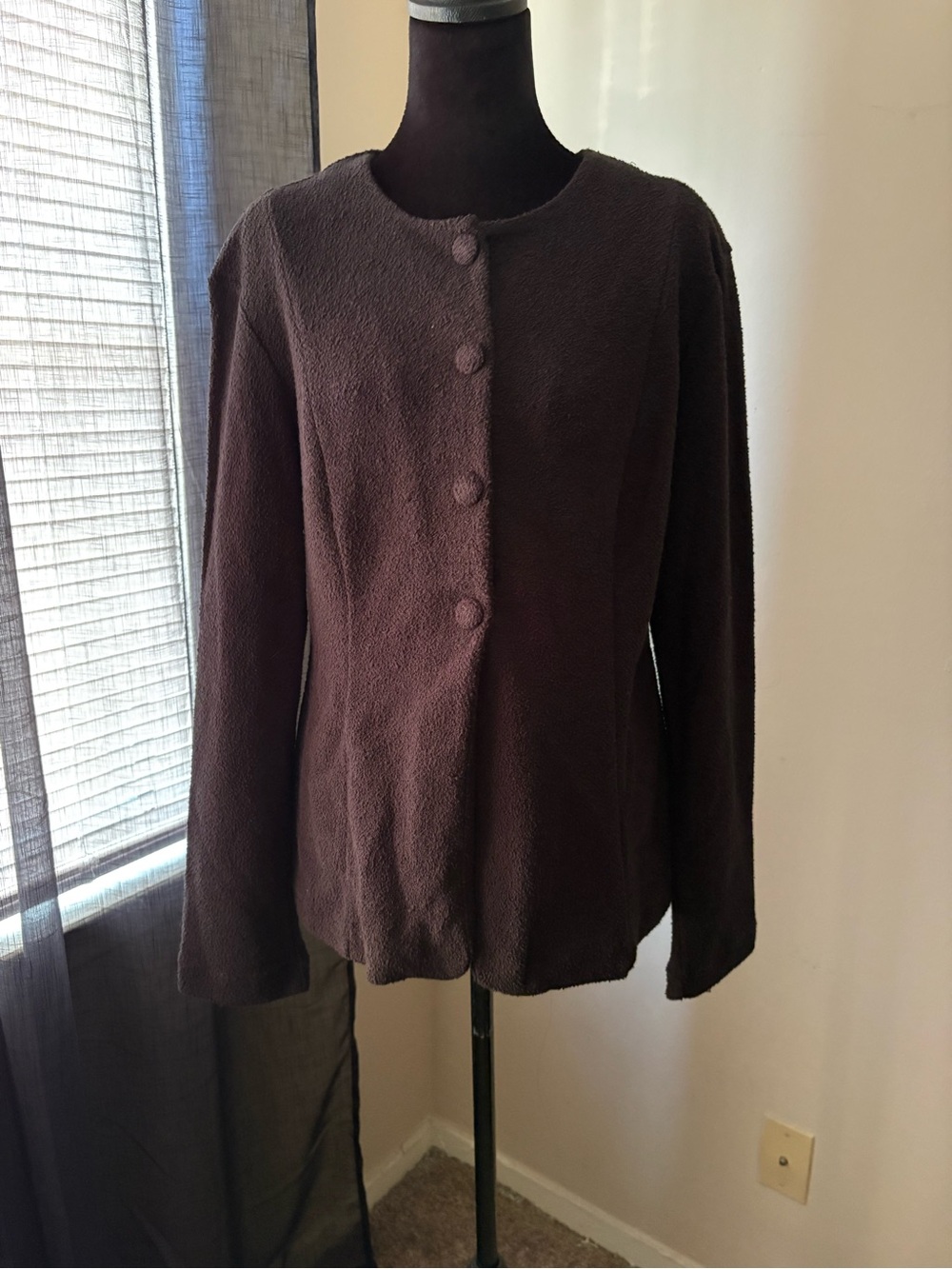 H&M Women's Dark Brown Round-Neck Button Jacket